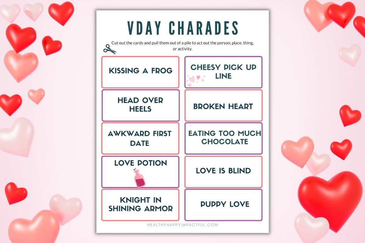 Valentines day charades game free printable