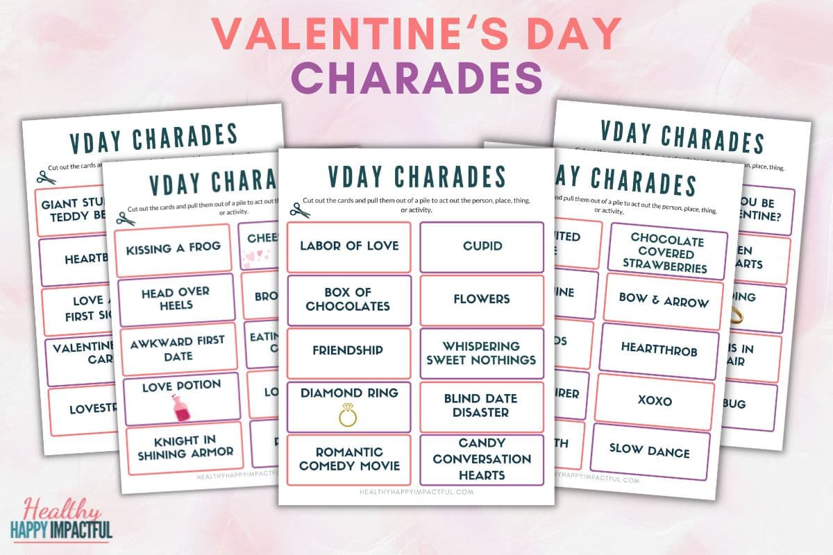 Full Valentines Day charades pdf for gestures and pictionary, how to play