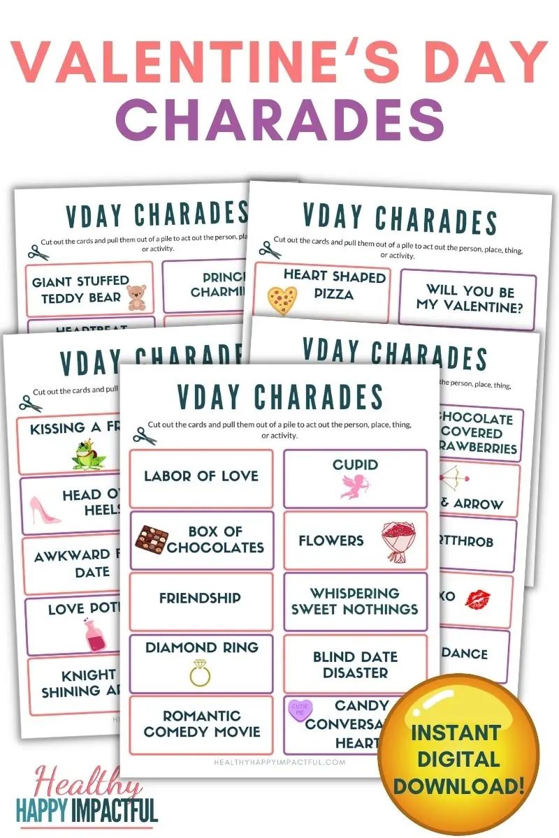 Full Valentines Day charades pdf for gestures and pictionary, how to play