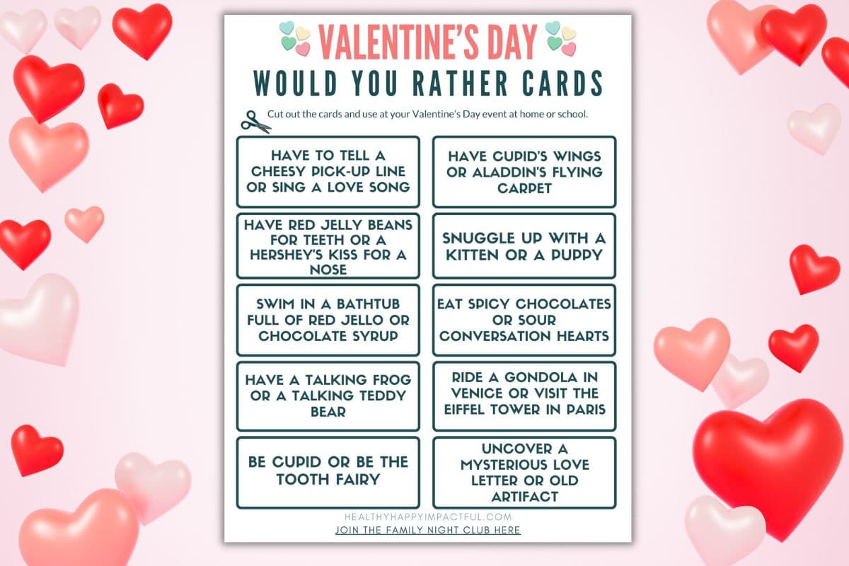 Valentine's day would you rather activities, prompts, free pdf