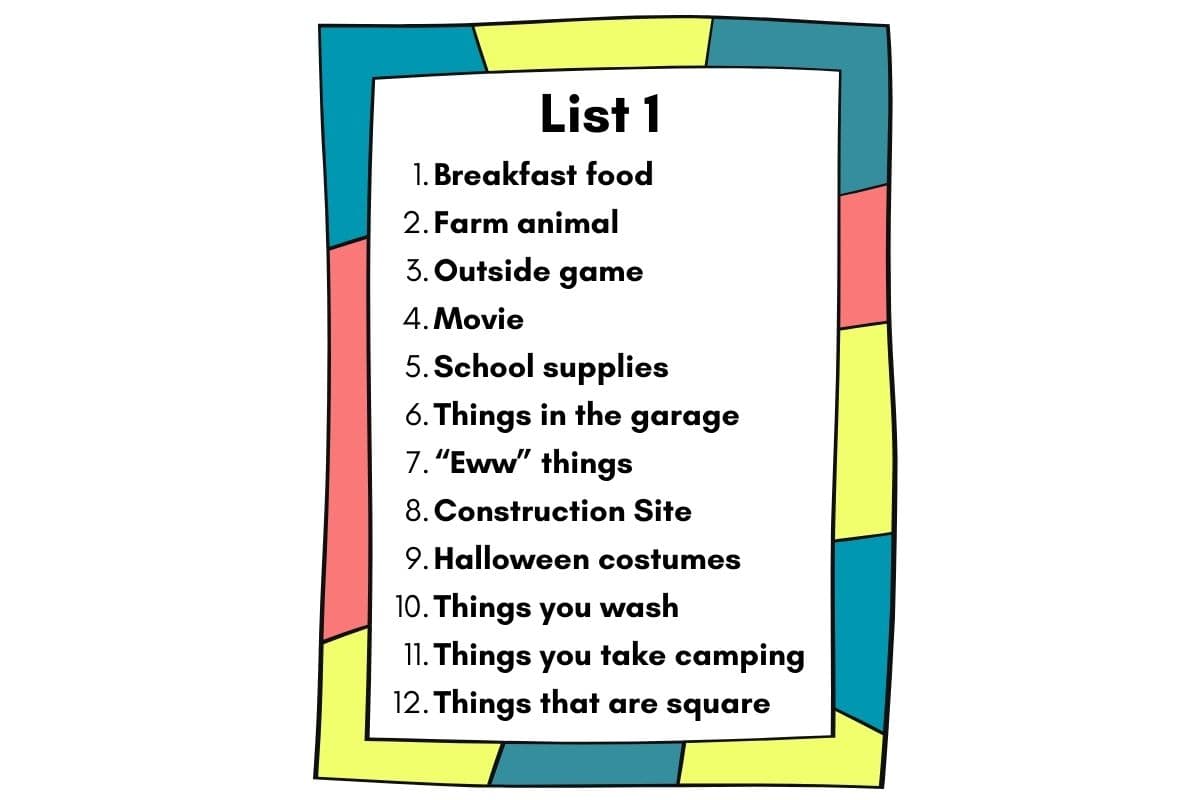 scattergories lists for kids; rules; generator; cards