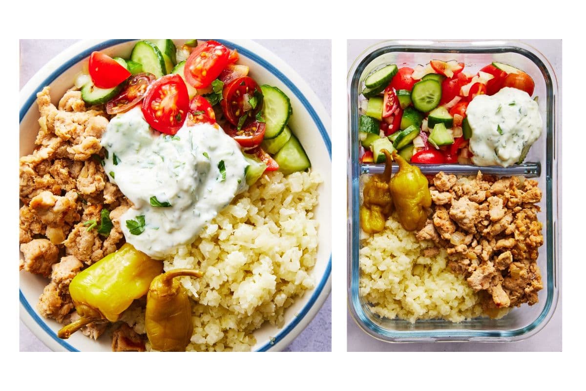 low-carb gyro bowl; easy and healthy spring recipes