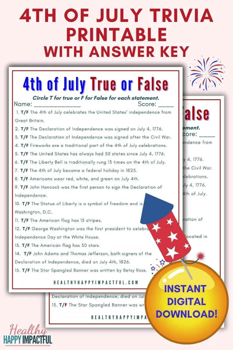 4th of July trivia printable