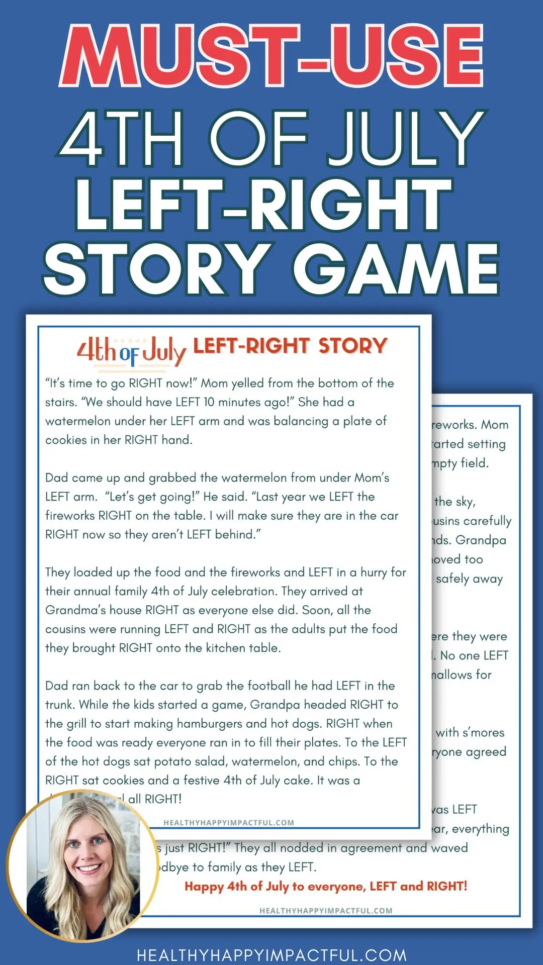 4th of July left right story game free printable