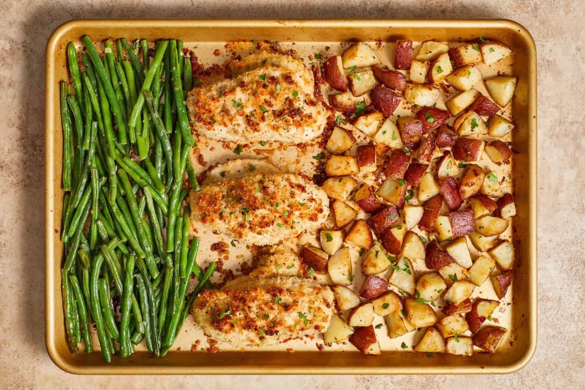 sheet pan recipes 13 1 Parmesan crusted chicken dinner