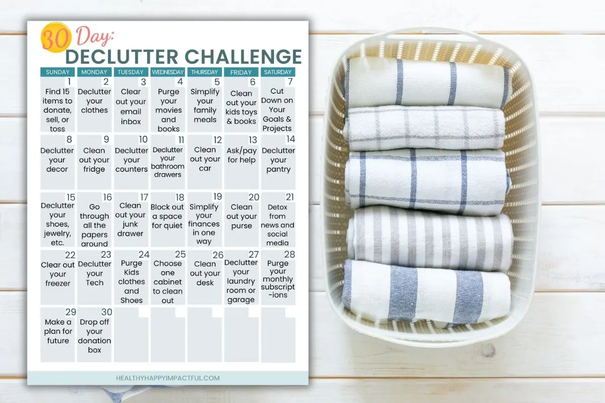 free 30 day declutter challenge printable with step by step instructions, featured image