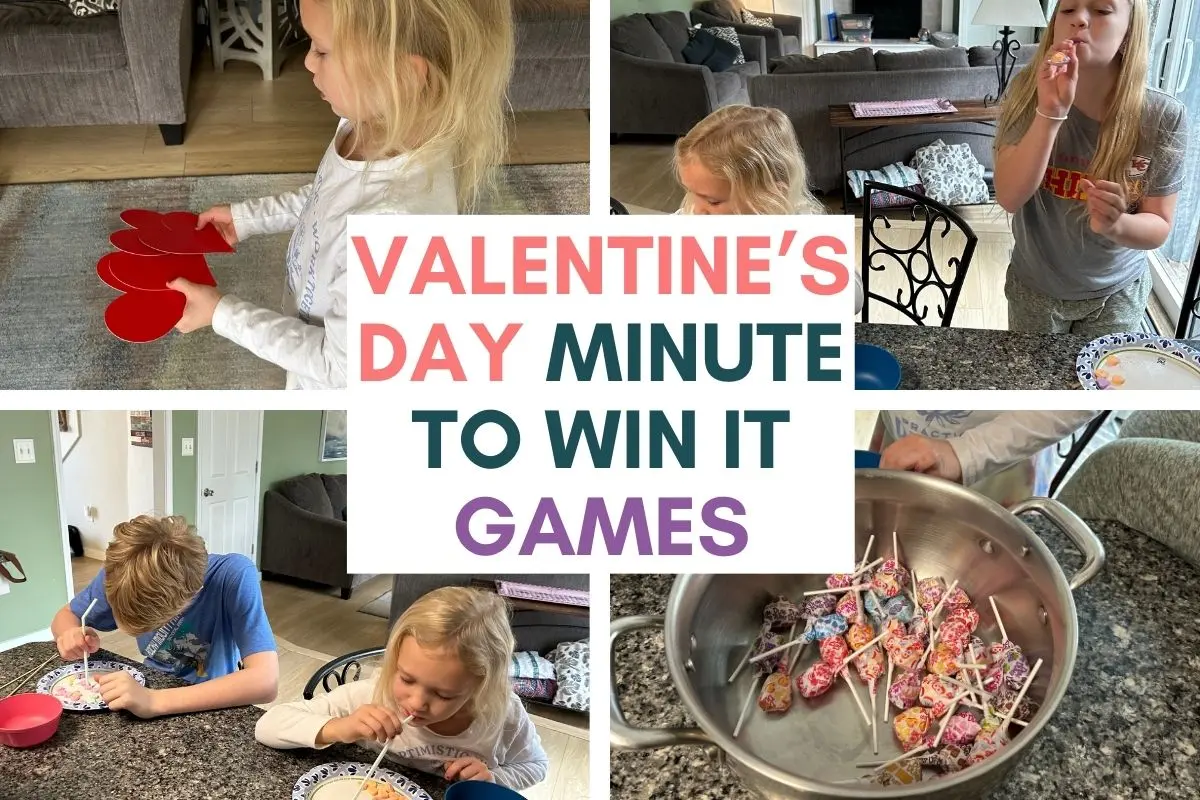 Valentines Day minute to win it games to play with kids, featured image of different challenges