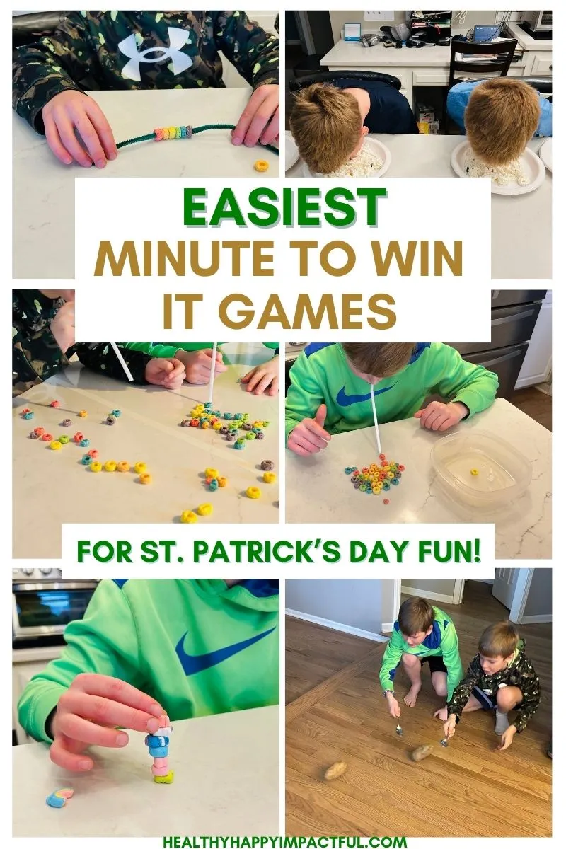easy St. Patrick's Day minute to win it activities and games for kids; gold coins; lucky charms; fruit loops