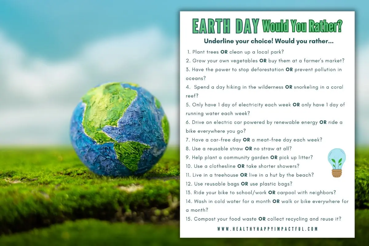 earth day would rather result Earth Day printable would you rather game for kids and adults, classroom strudents