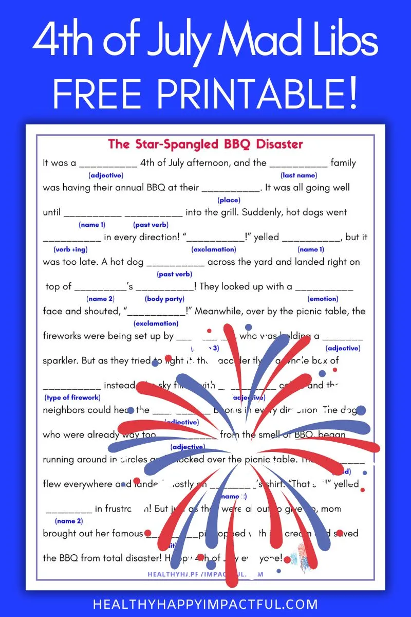 4th of July mad libs free printable for kids; games; pdf