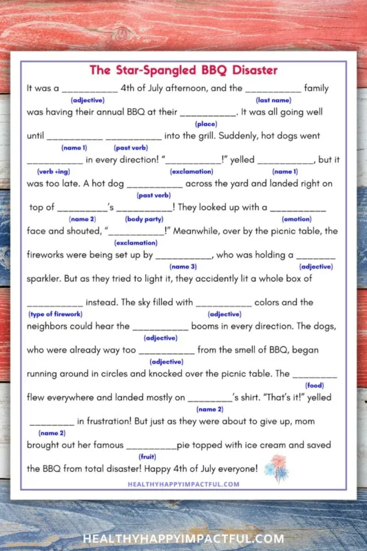 4th of July mad libs free printable activities