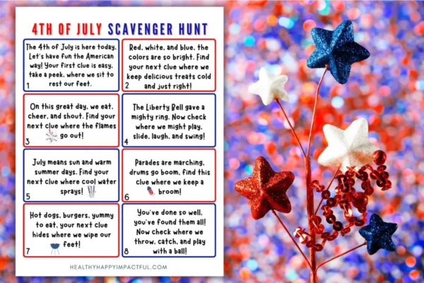 4th of July scavenger hunt for kids fun; Independence Day; outdoor games