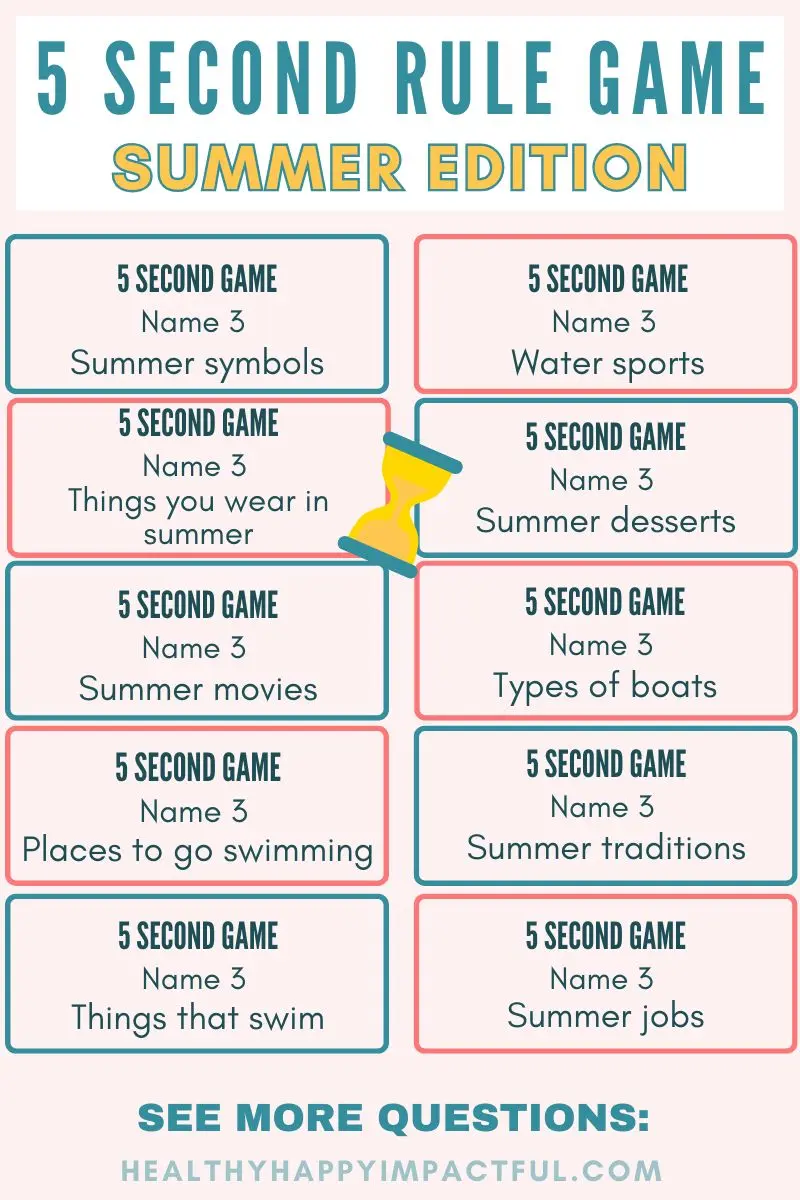 5 second game rules, printable cards