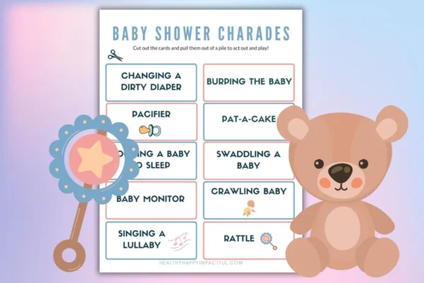 baby shower charades free printable list game