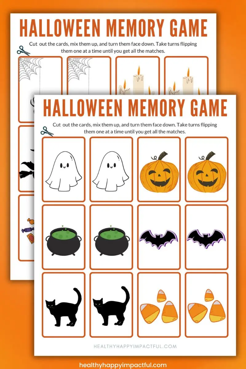 Easy Halloween games and activities, Halloween Memory Free Printable