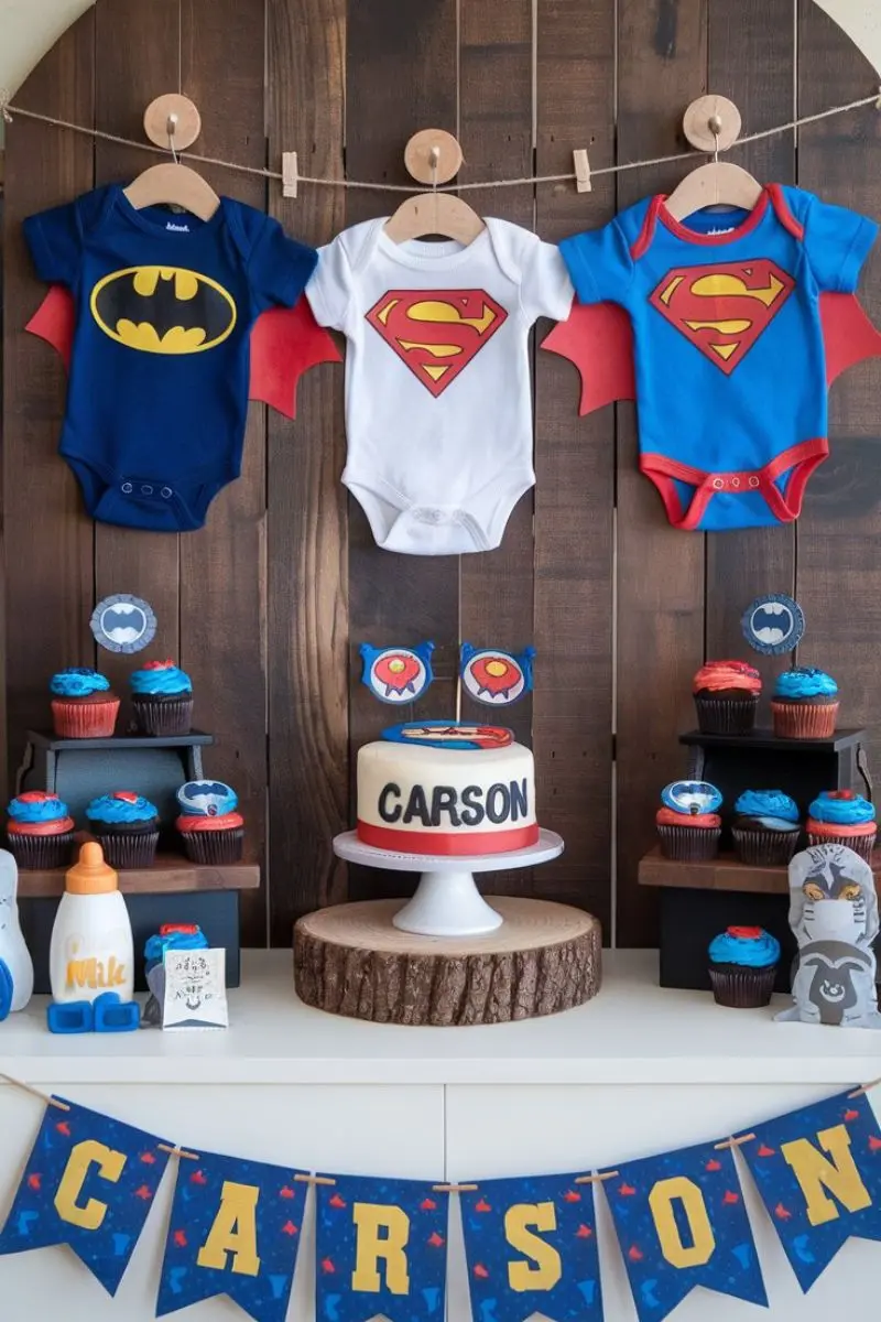 Superhero boy baby shower themes