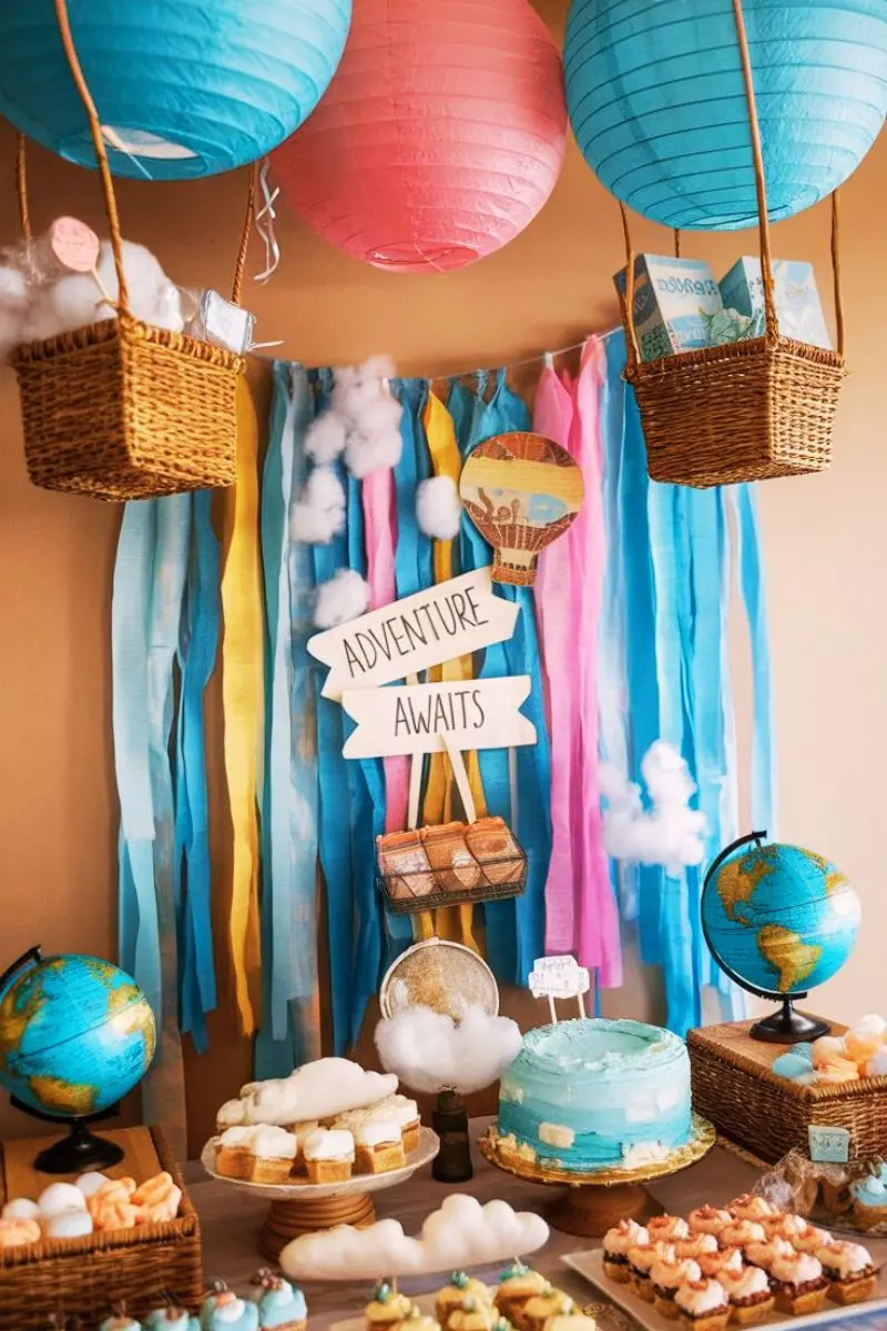 baby shower for unisex, hot air balloon theme