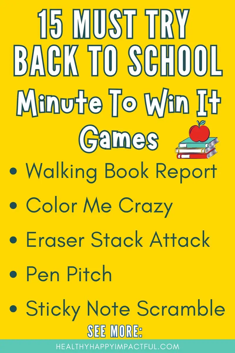back to school minute to win it games to play with kids, students, classroom, home with school supplies