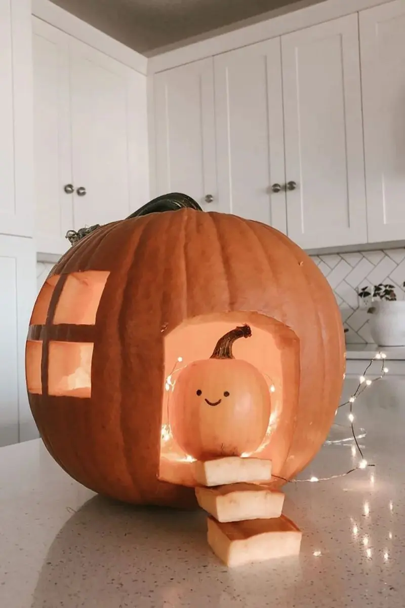 4 result gourd inside bigger pumpkin, easy pumpkin carving ideas simple