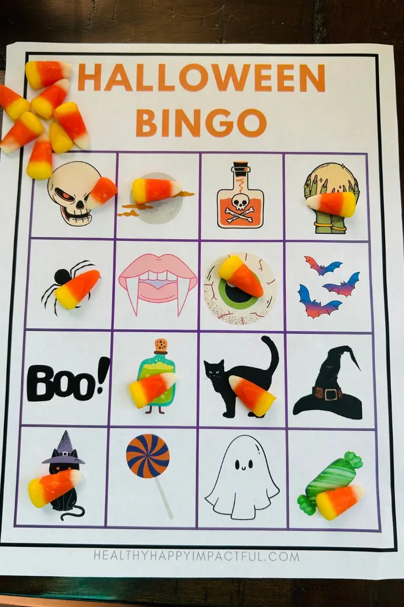 example of the bingo set for Halloween spooky kids