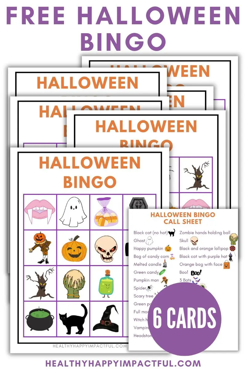 free Halloween bingo cards printables game for party, classroom, family