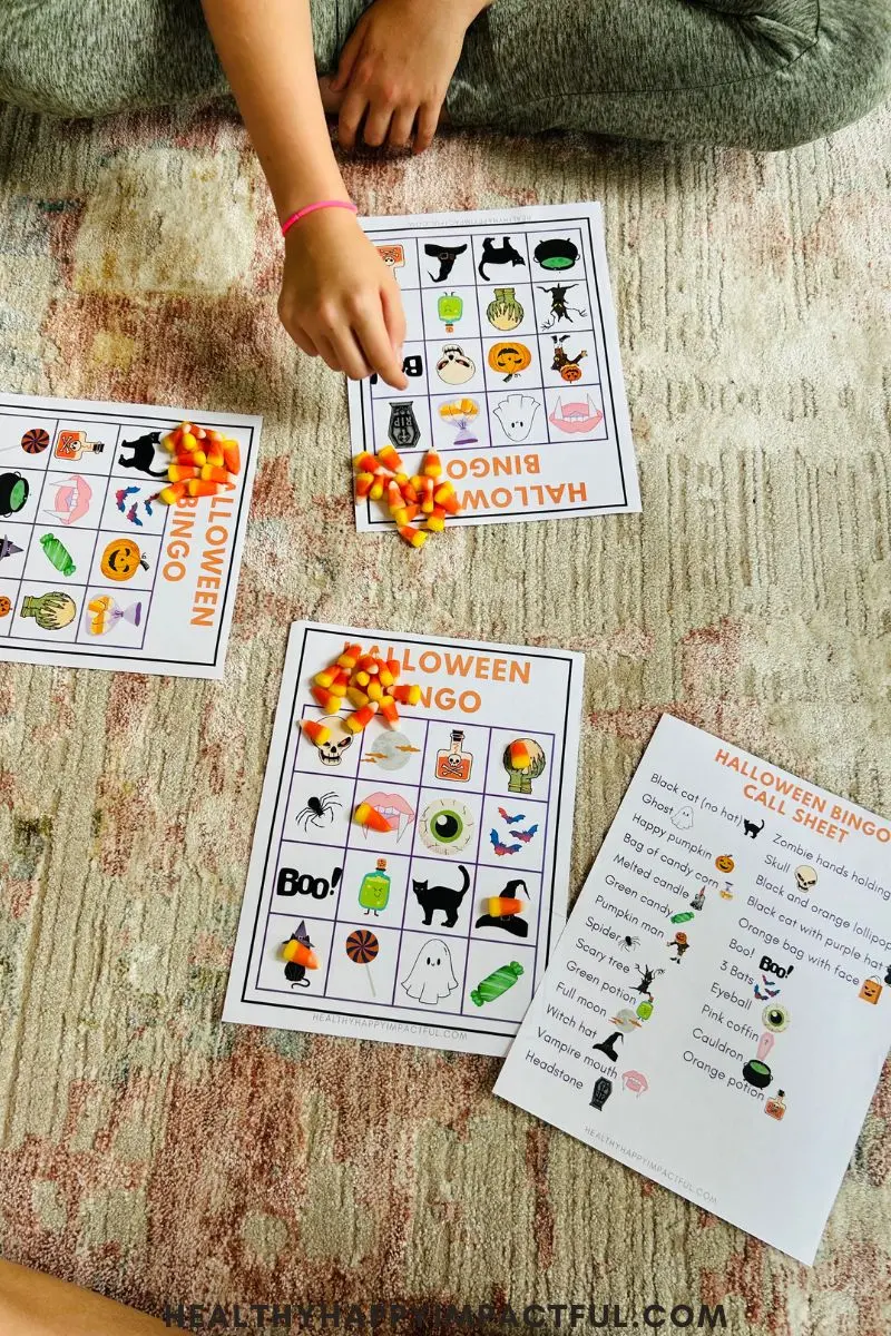 Halloween bingo game in action with candy corn