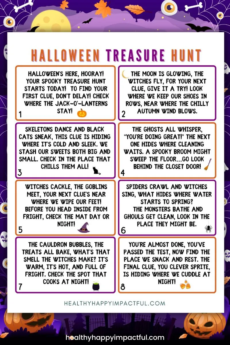 treasure hunt for Halloween ideas; free printable clues