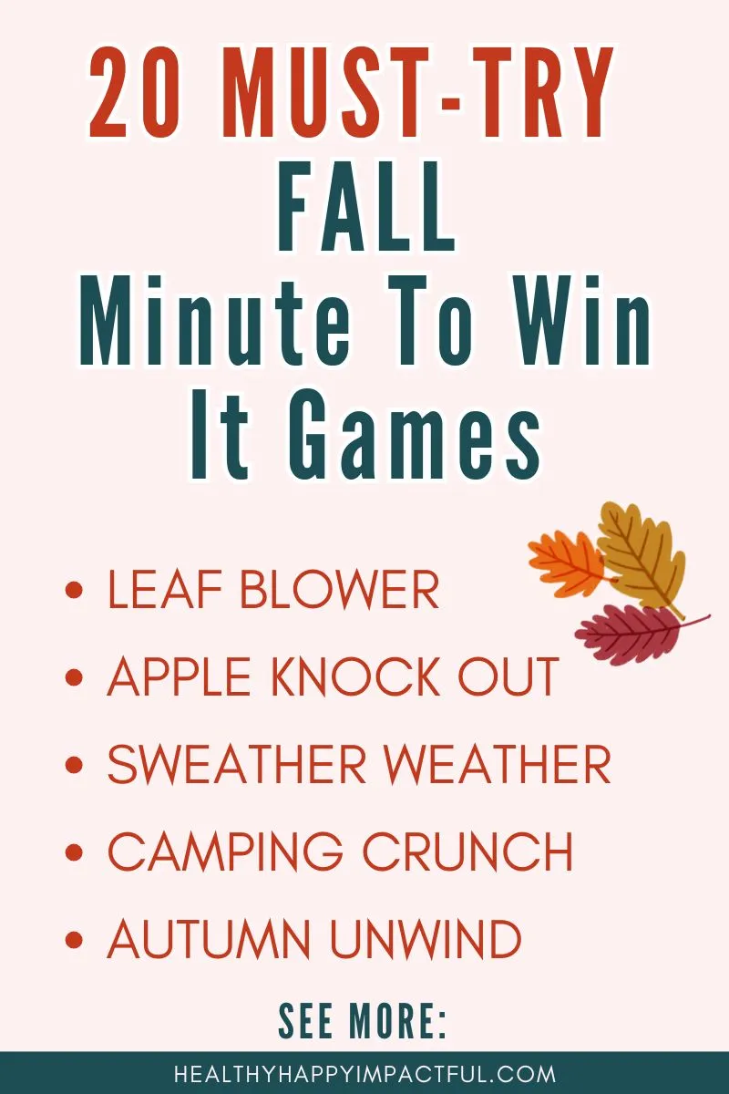 easy and fun fall minute to win it games for kids, adults, and groups to play; festival; party; family