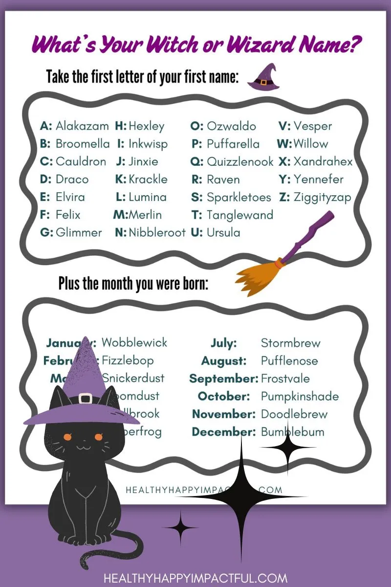 wizard name generator; what's your wizard name free printable; Halloween