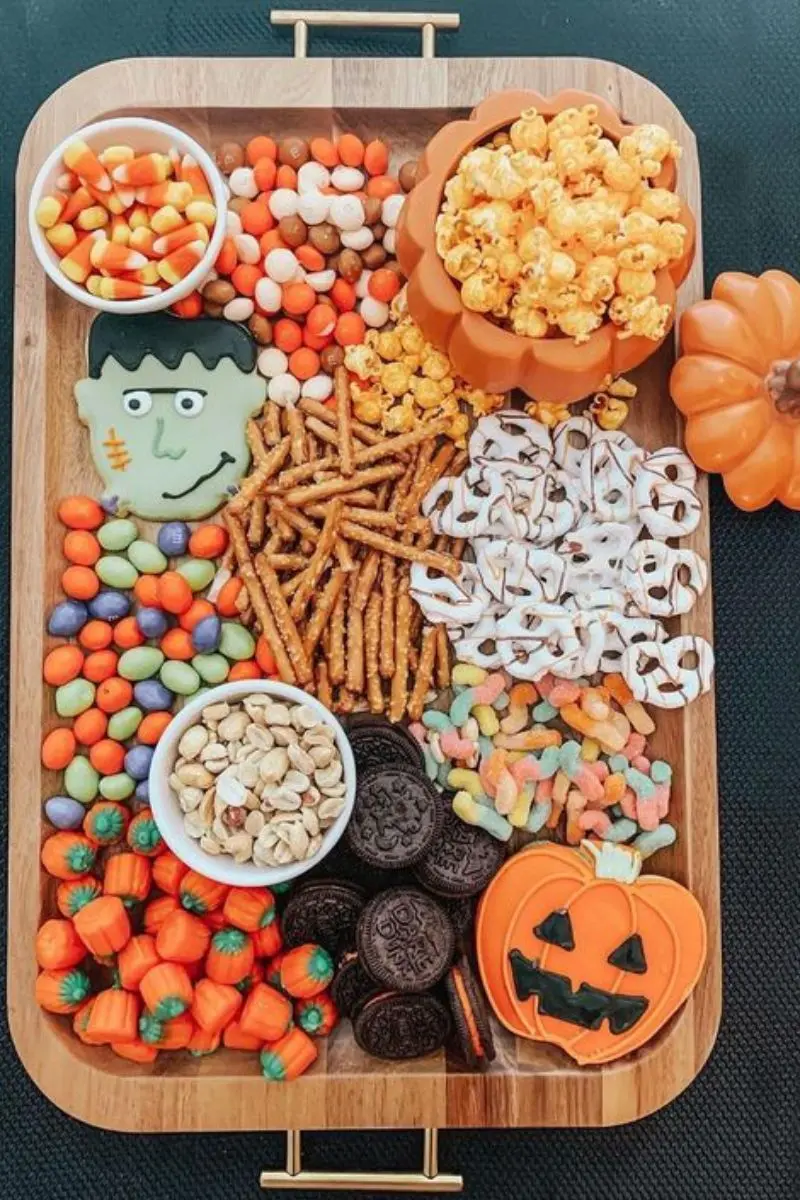 Halloween party food board, cheese, fruit