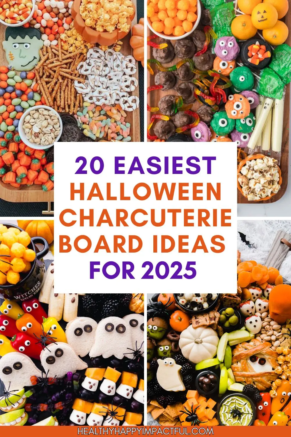 Halloween charcuterie board ideas with cheese, fruit, veggies, meat