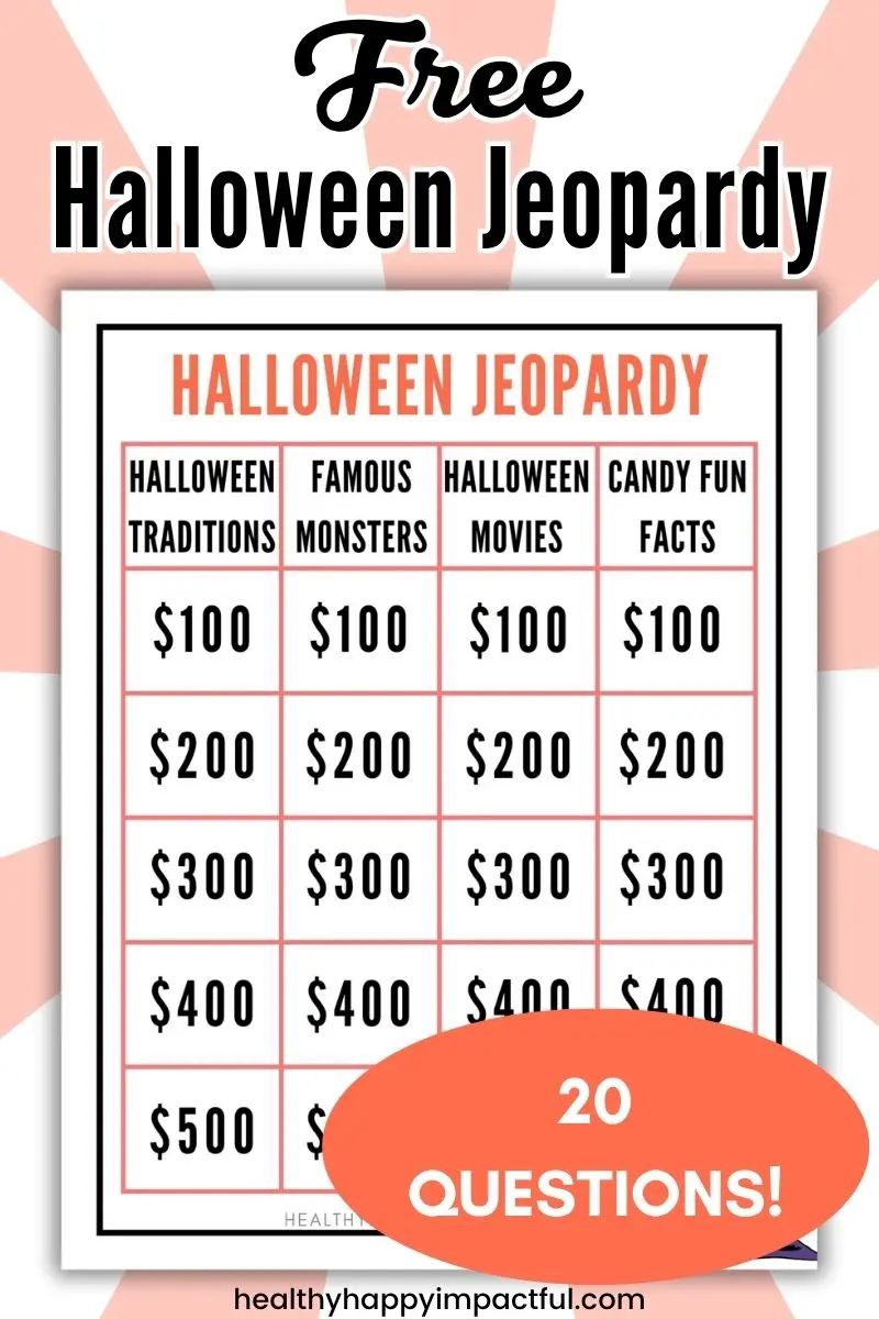 Free Halloween jeopardy game for groups and party printables