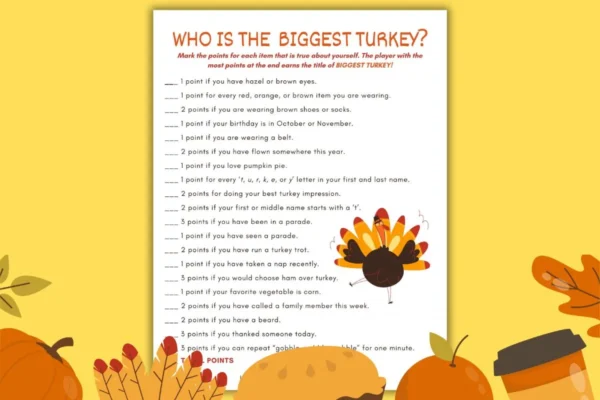 who is the biggest turkey free printable thanksgiving game