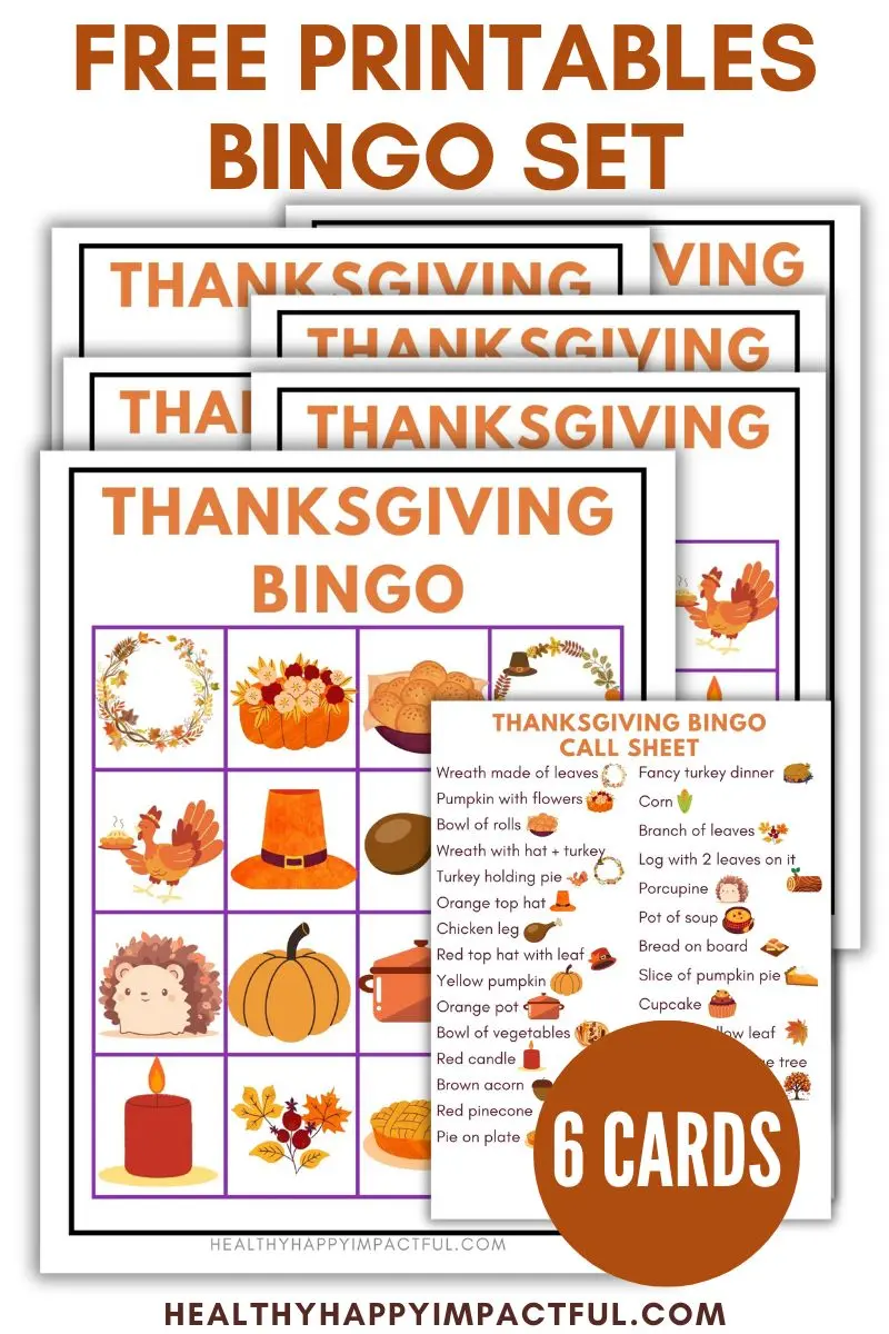 Free bingo game set of cards for Thanksgiving