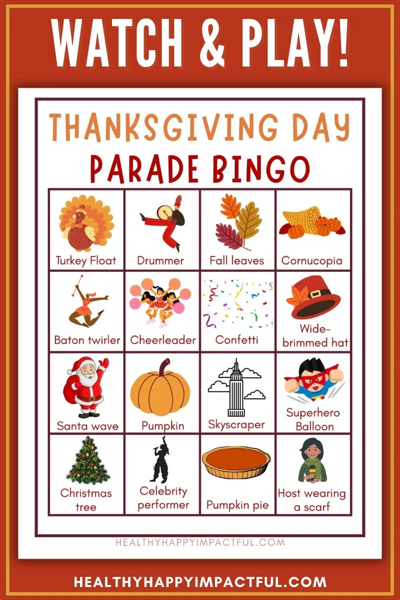 Macy's Thanksgiving Day parade bingo game cards free printable