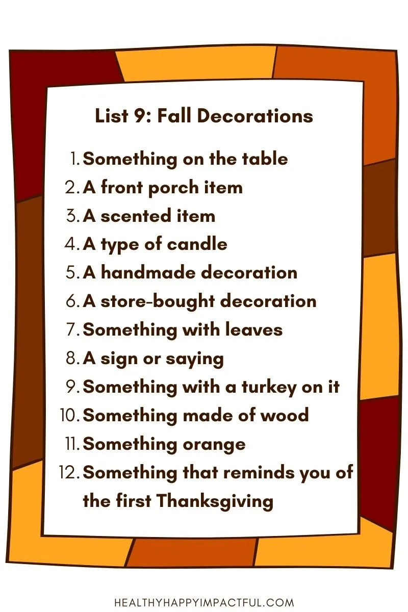 fall decorations word game list