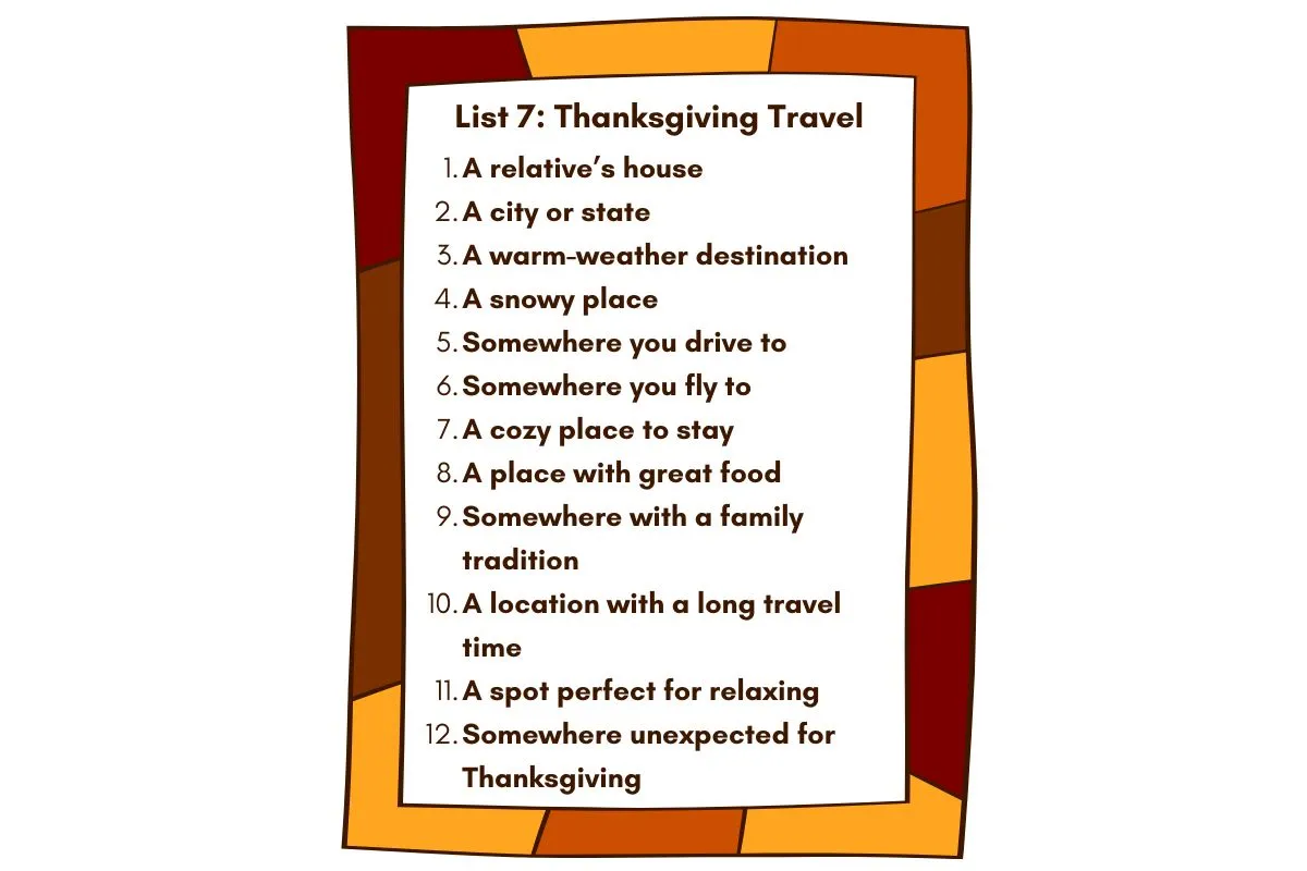 Thanksgiving Scattergories game