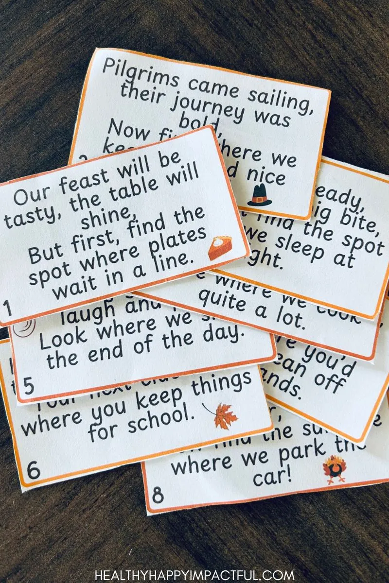 Thanksgiving scavenger hunt printable clue cards