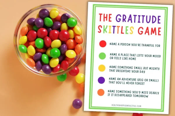 gratitude skittles game, free printable, gratitude games