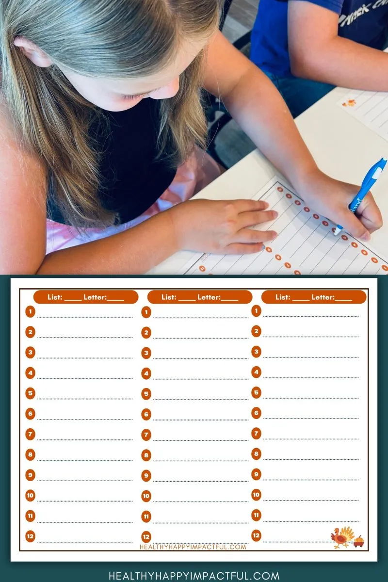 free printable Thanksgiving Scattergories pdf lists