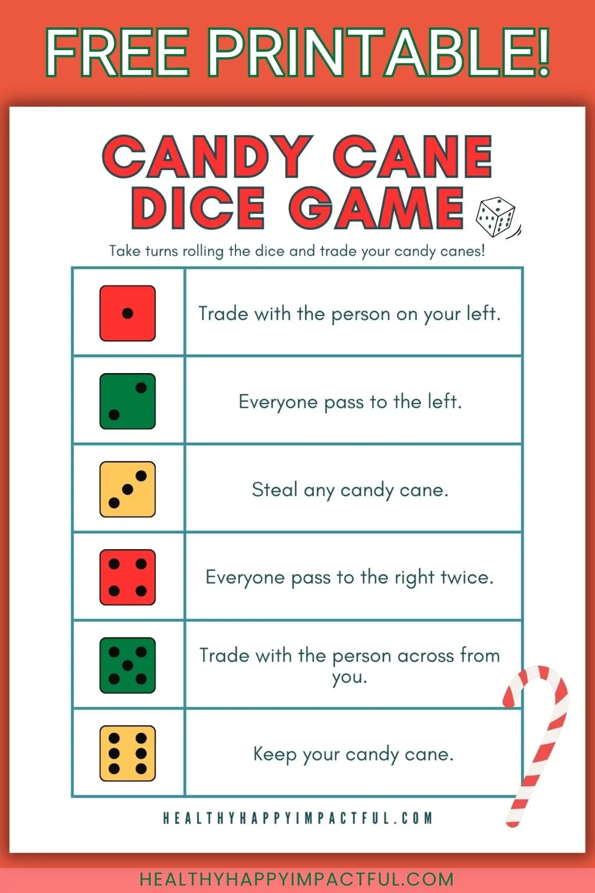 free pdf printable Christmas candy cane dice game