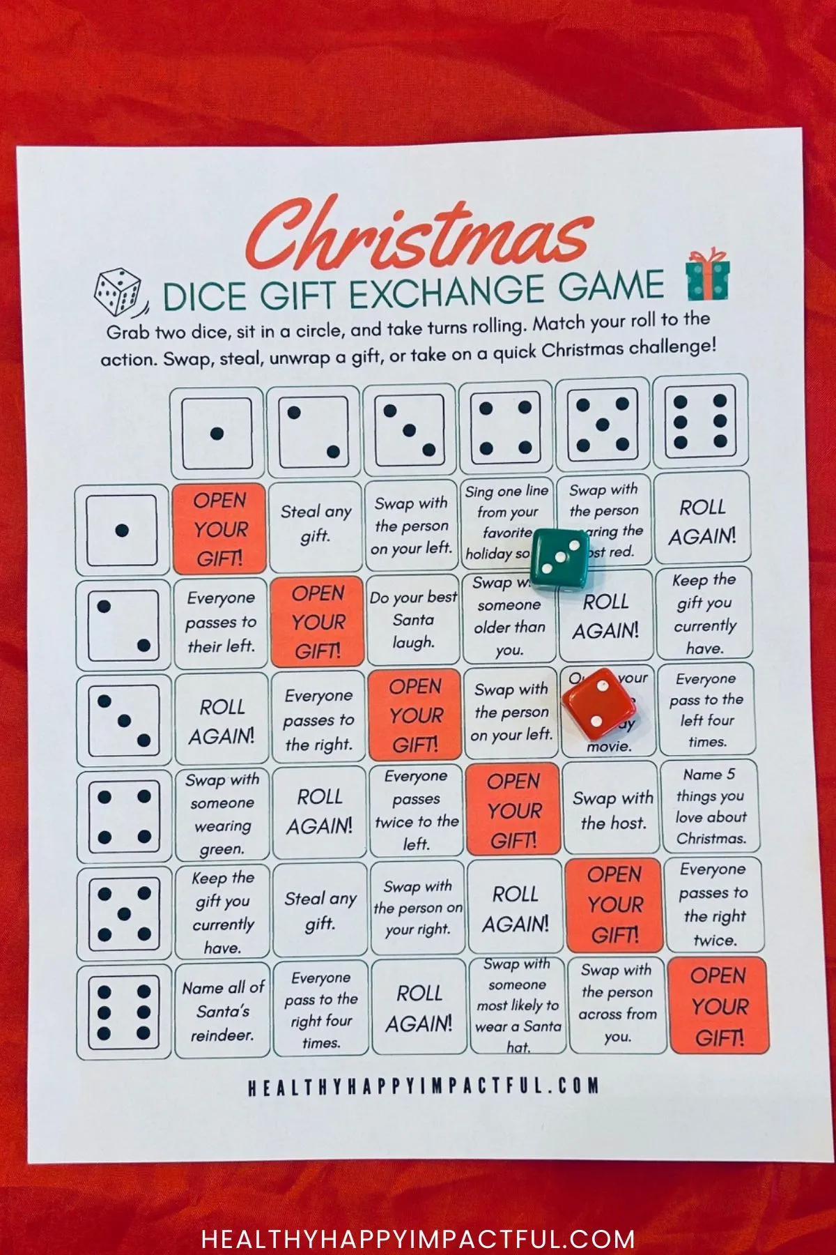 Christmas dice exchange game for adults and kids