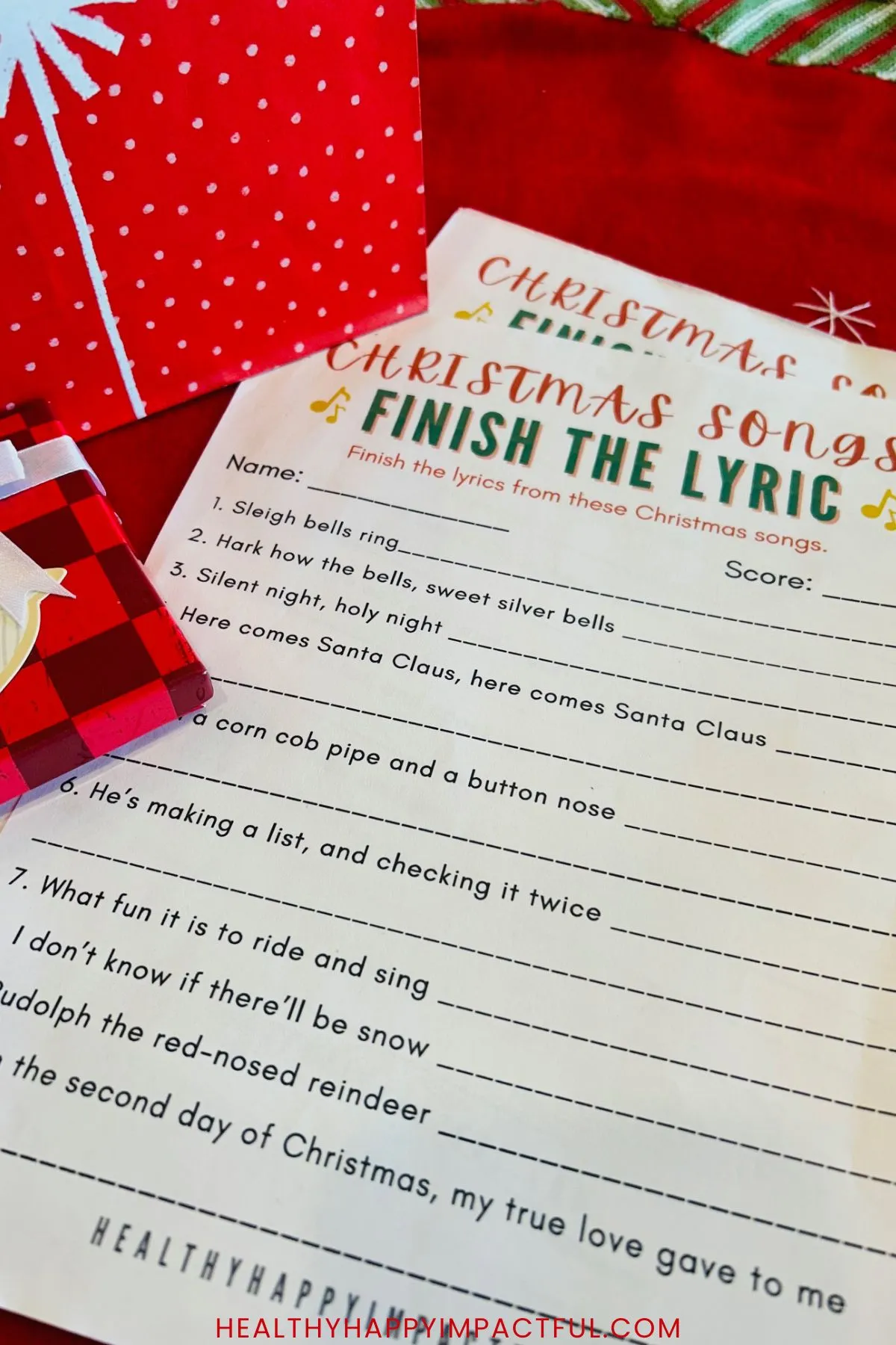 finish the lyrics Christmas songs game; free printable