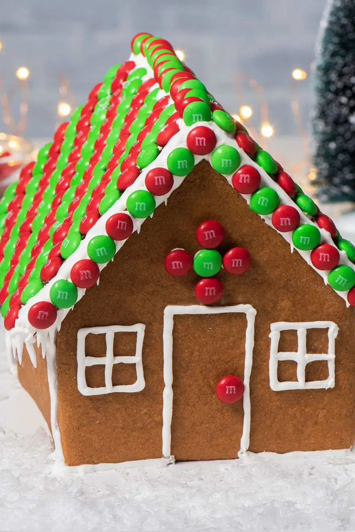 M&M candy roof cookie house
