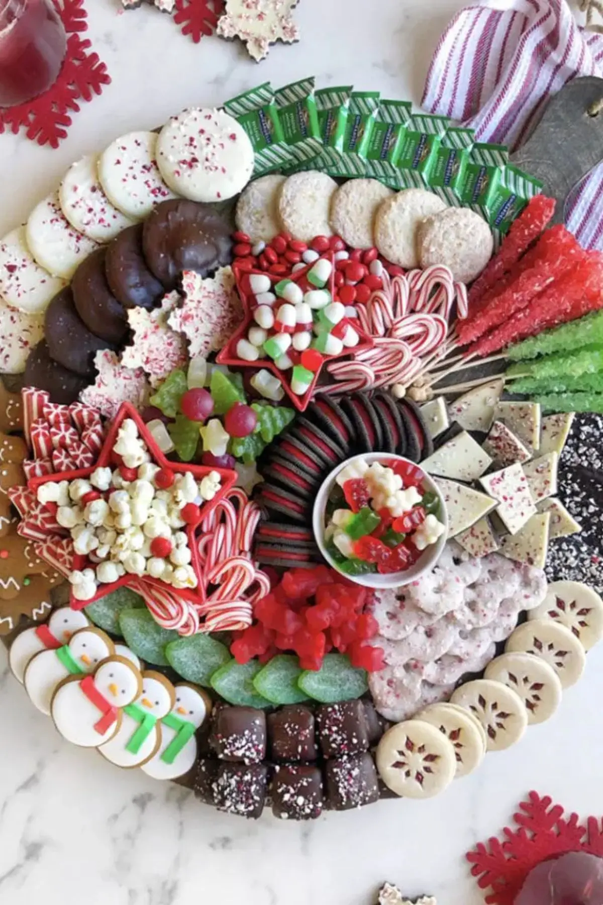 red and green desserts tray