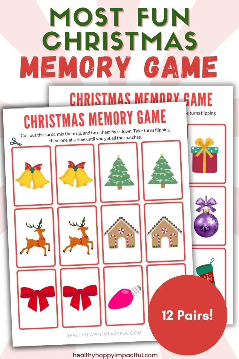 free printable Memory Game cards for Christmas, toddlers, preschool, elementary kids