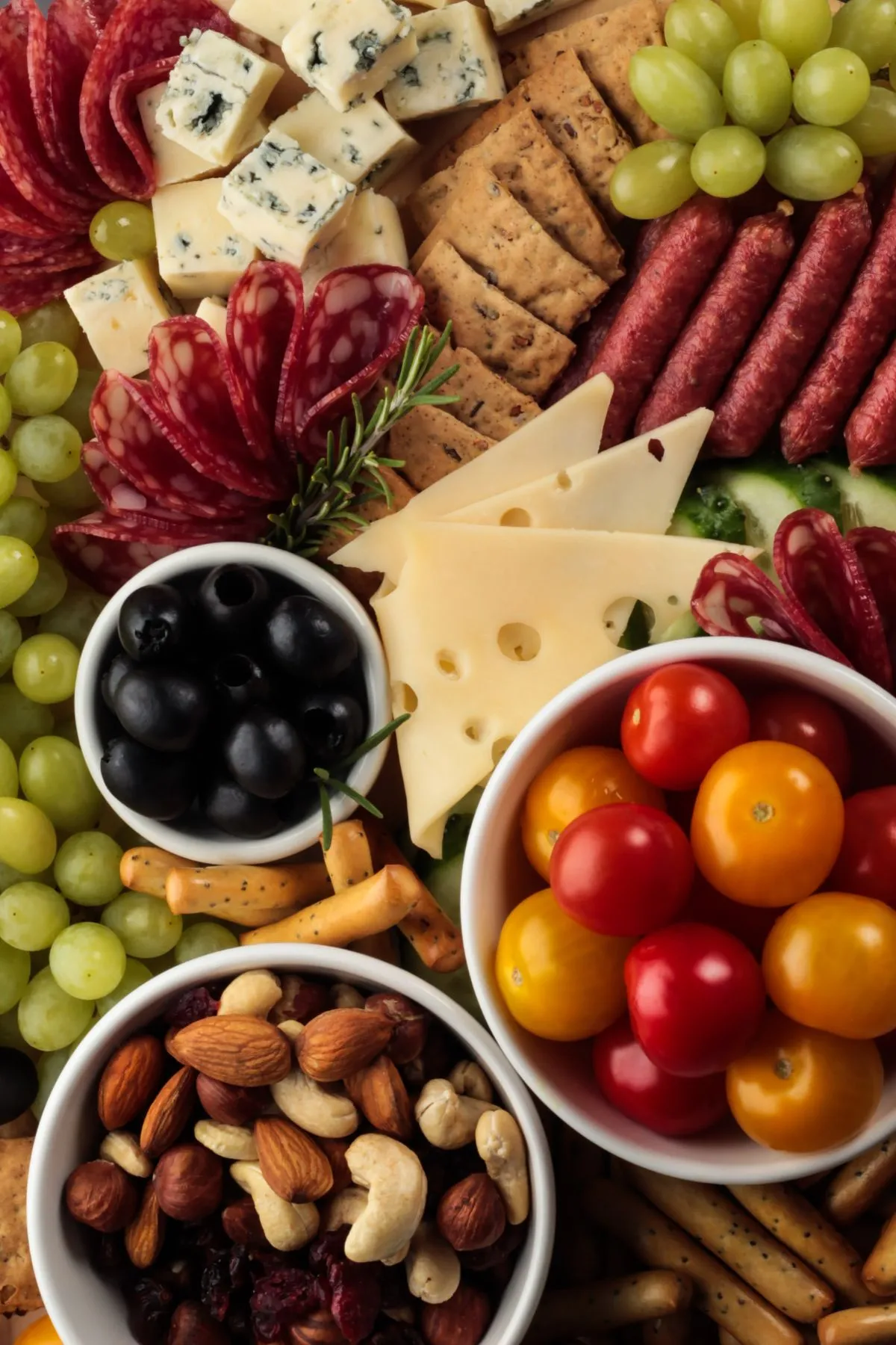 meats, cheeses, nuts, fruits, crackers