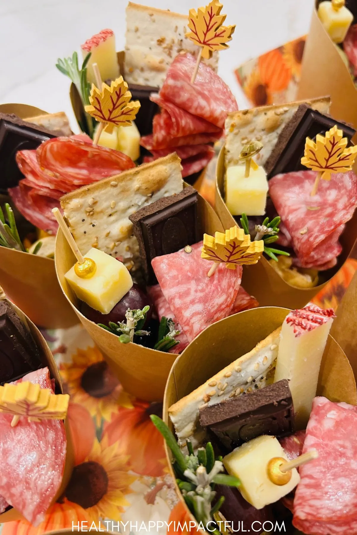 easy mini Thanksgiving and fall charcuterie cups; how to build; individual; dessert