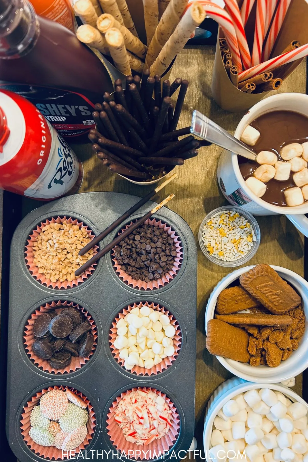 hot chocolate bar ideas; Christmas; DIY; toppings list; hot cooca