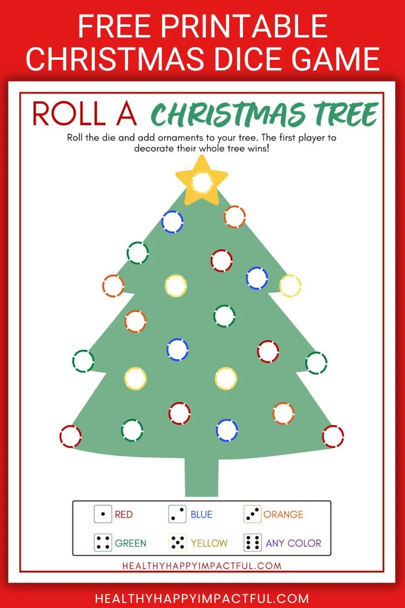 roll a Christmas tree dice game free printable